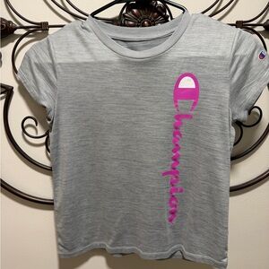 Champion Kids Heather Gray Tee with Vibrant Pink Logo